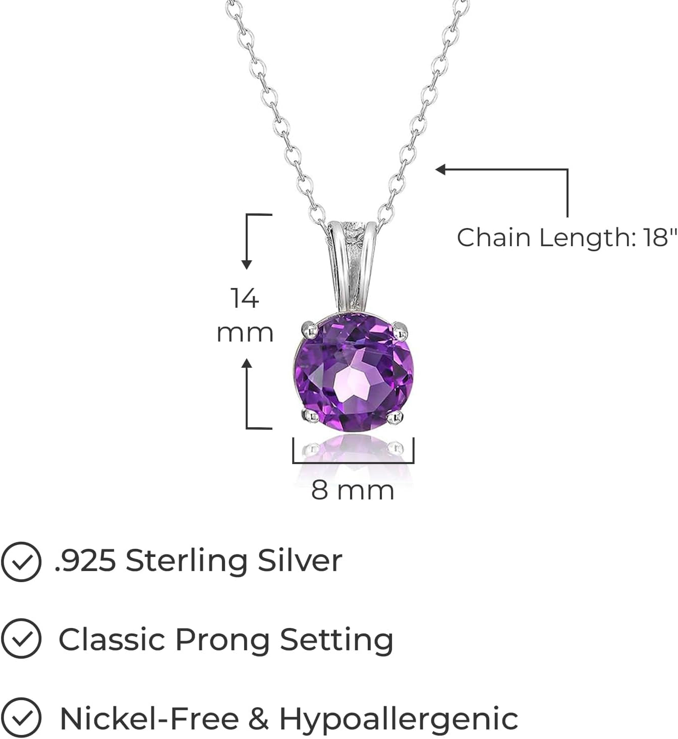 Sterling Silver round Cut Birthstone Pendant Necklace 18" (Previously Amazon Collection)
