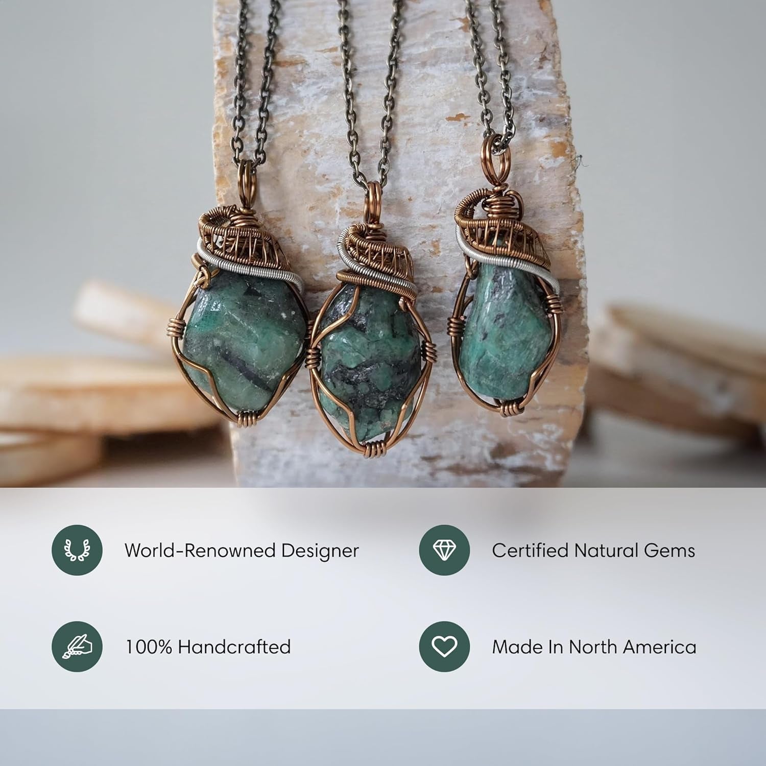 Natural Certified Emerald Necklace for Women - May Birthstone Necklace for Women - Designer Pendant Necklace - 45-50 Carat Emerald, Antique Bronze Chain