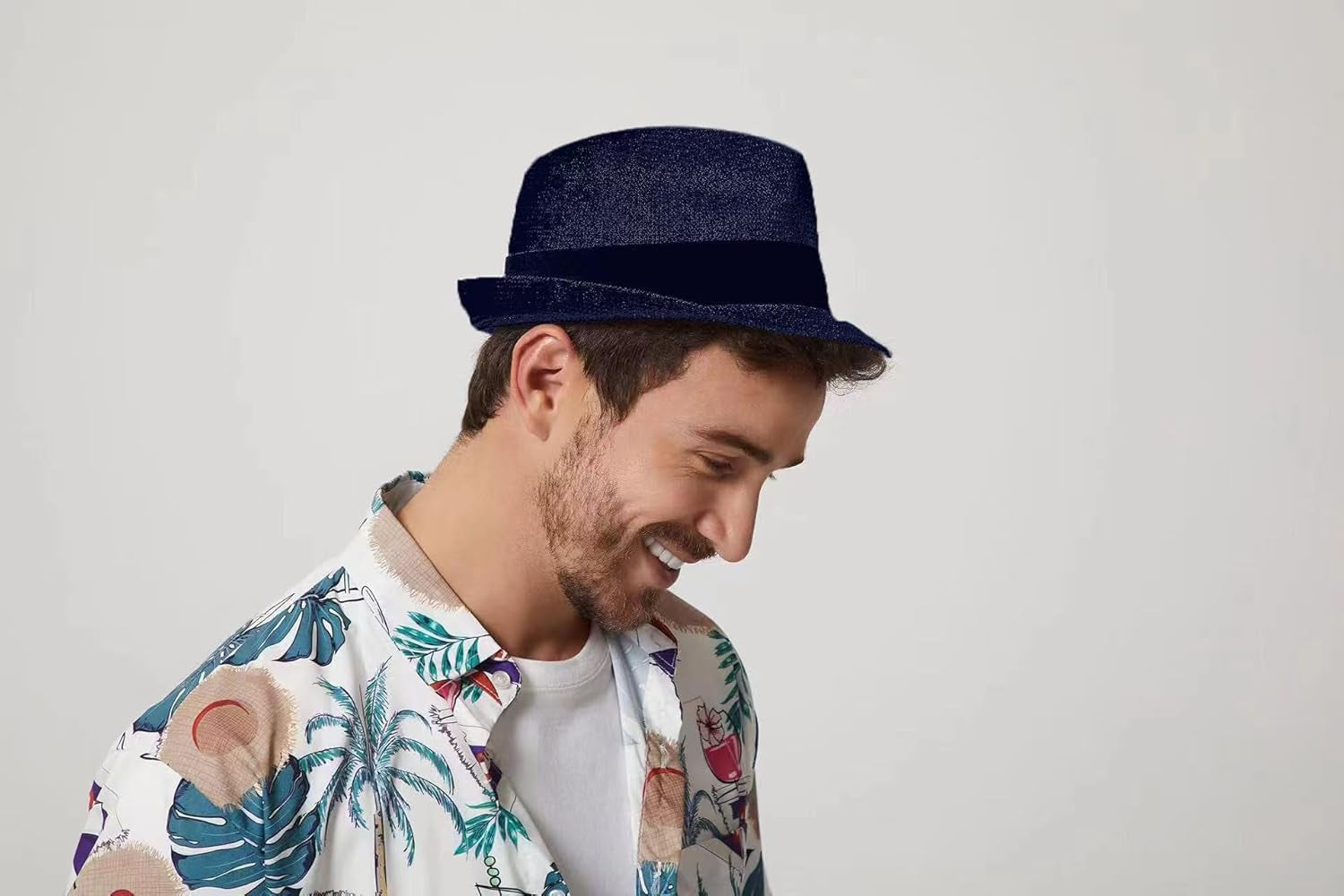 Summer Panama Straw Fedora Hats for Men Women Trilby Hat Foldable Roll up Short Brim Panama Beach Hat