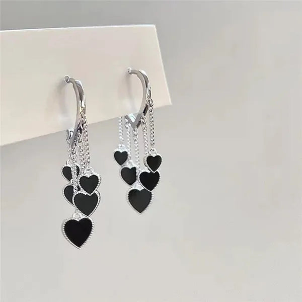New Style Black Love Earrings Ladies Tassel Earrings Temperament Cold Wind Earrings