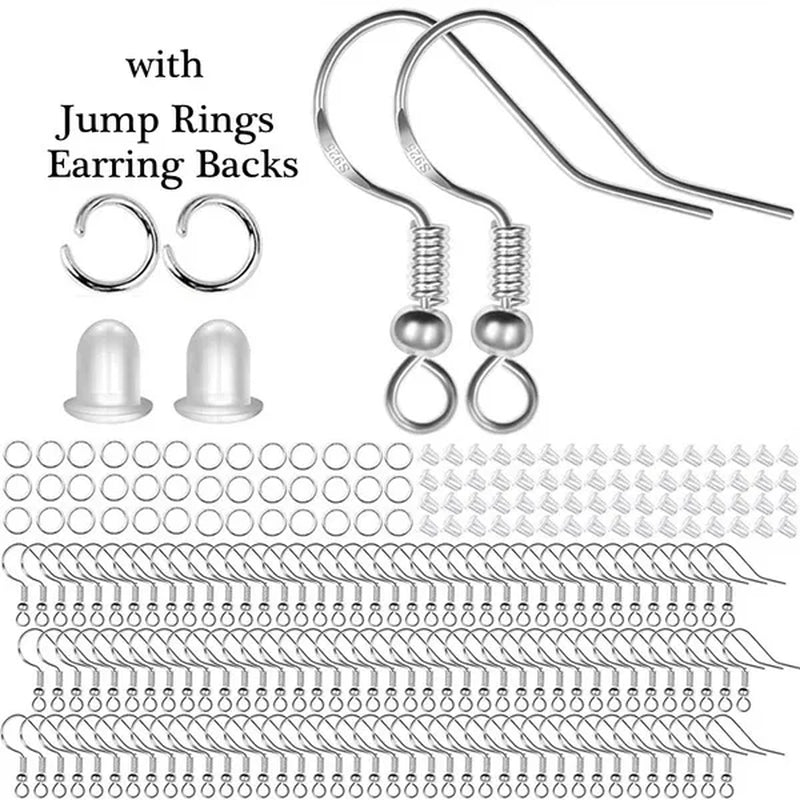 925 Sterling Silver Earring Hooks, Earring Making Kit: 20/50/100PCS Hypoallergenic Earring Hooks with 20/50/100PCS Open Jump Rings and 20/50/100PCS Rubber Earring Backs for DIY Jewelry Making (Silver,Gold)