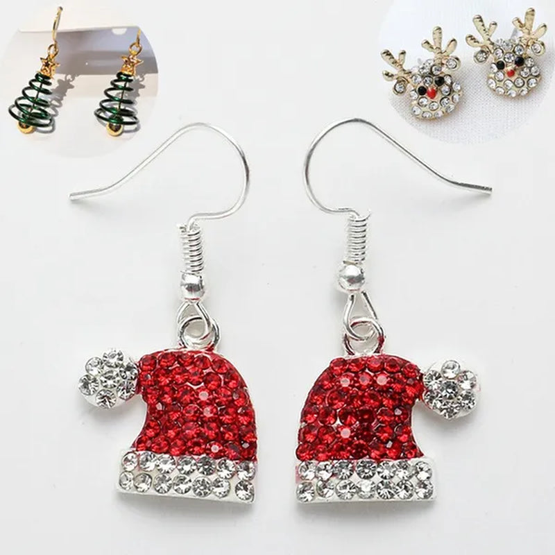 New Christmas Earrings Christmas Hat Diamond Earrings Red Diamonds Elk Snowflake Antler Earrings Red Cute Girl Lady Christmas Decorations