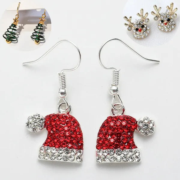 New Christmas Earrings Christmas Hat Diamond Earrings Red Diamonds Elk Snowflake Antler Earrings Red Cute Girl Lady Christmas Decorations