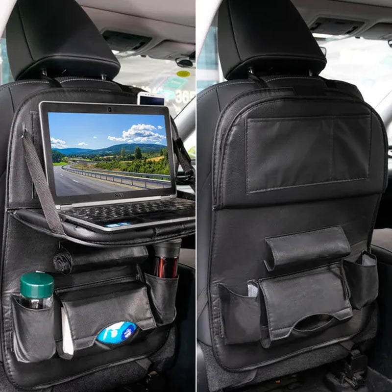Car Seat Back Storage Organizer Bag Universal PU Leather Multifunction Pockets phone iPad Holder Hanging Tray Shelf Container Table Tablet Tidy Travel
