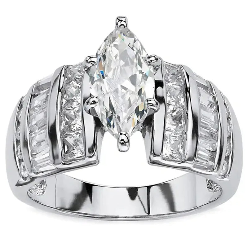 Trendy Claw Setting Marquise Cut Cubic Zircon Ring for Women Engagement Party Jewelry Anniversary Gift