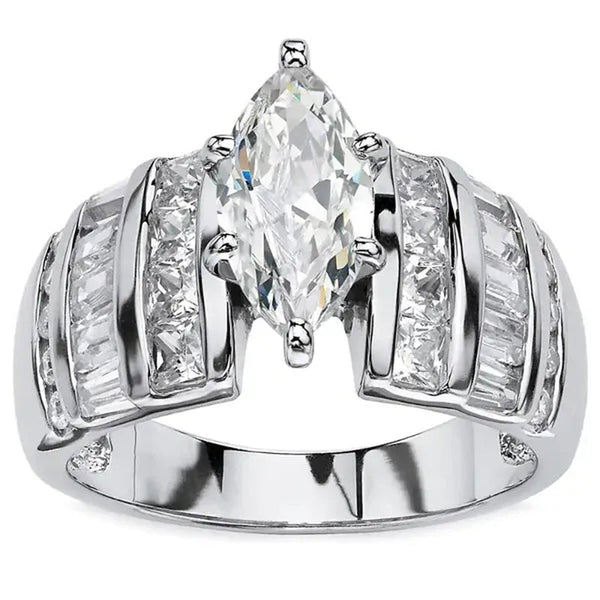 Trendy Claw Setting Marquise Cut Cubic Zircon Ring for Women Engagement Party Jewelry Anniversary Gift