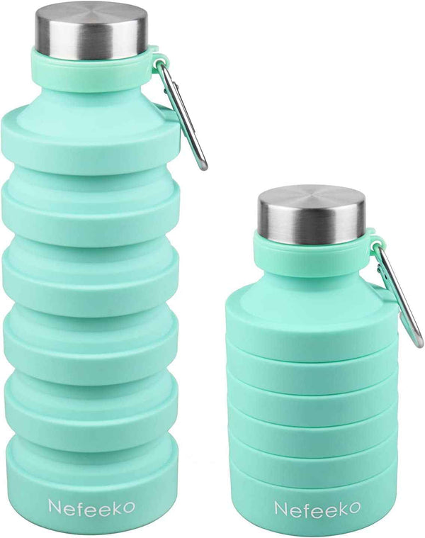 Collapsible Water Bottle, Reuseable BPA Free Silicone Foldable Water Bottles for Travel Gym Camping Hiking, Portable Leak Proof Sports Water Bottle with Carabiner
