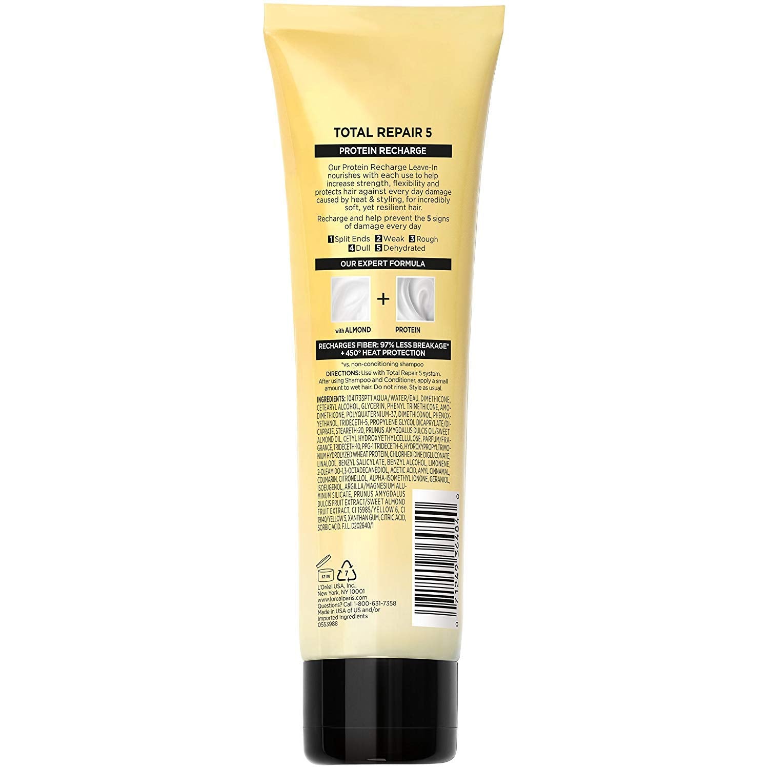L'Or?Al Elvive Total Repair 5 Protein Recharge Leave-In Conditioner, 5.1 Fl. Oz (Pack of 2)