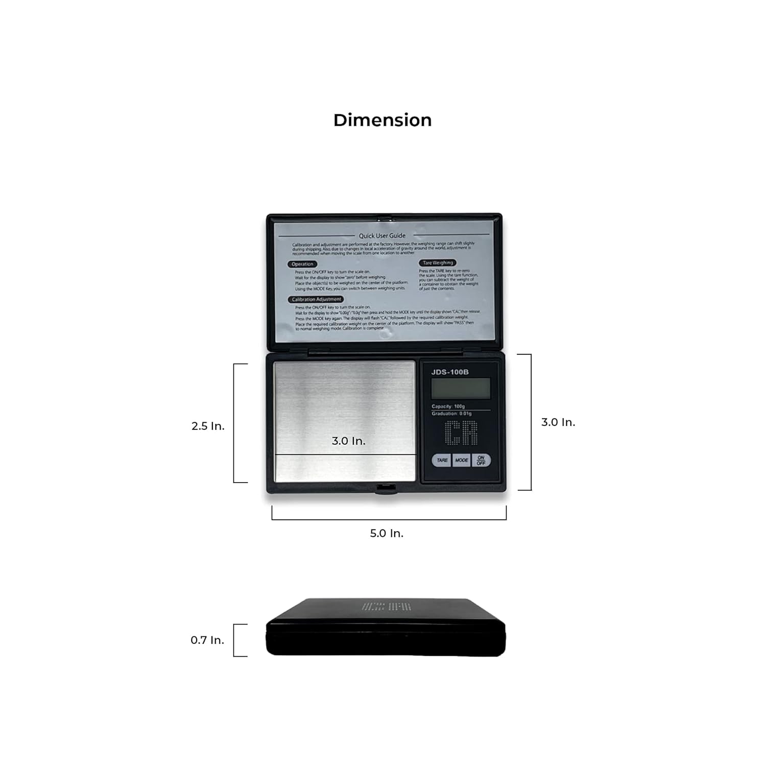 Scale Premium Digital Food Scale - 100G by 0.01G, Black, Portable (JDS-100B) (Battery Included)