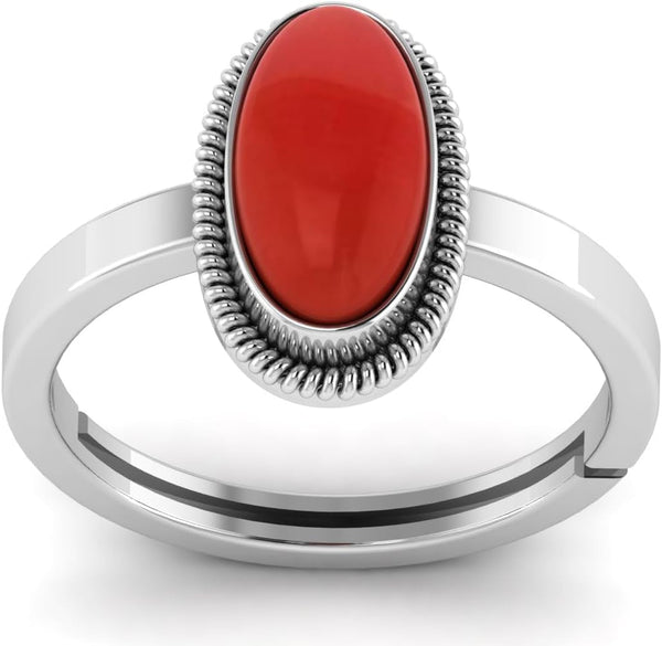 8.25 Carat Certified Red Coral Stone Engagement Ring for Women'S