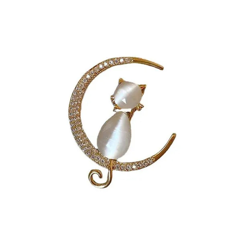Light and Extravagant, Small Number of Suits, Cat'S Eye Stone, Diamond Brooch, Clothes, Fixed Moon, Small Cat Brooch, Brooch Accessories Crystal Brooch Fancy Vintage Style Flower Brooch Pin for Women Crystal Brooch Pin
