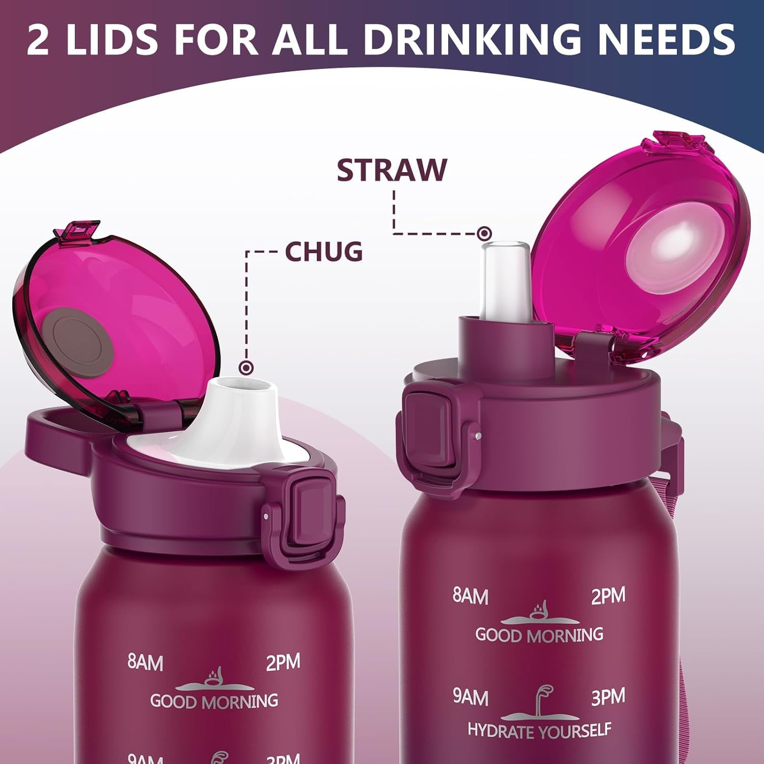 Insulated Water Bottle 32Oz with 2Lids,18/10 Stainless Steel 1000Ml Insulated Water Bottle Double Walled with Handle, Metal Canteen Keep Cold 48H Hot 24H for Men, Women & Kids
