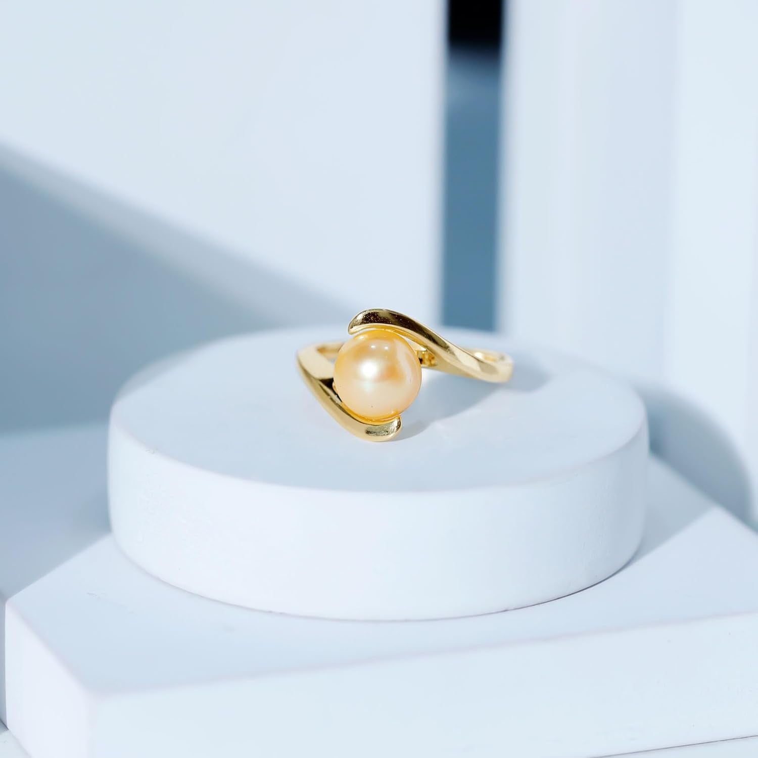 Natural 8 Mm Golden Pearl Engagement Ring - AAA Quality, Certified South Sea Pearl Solitaire Ring (Gift for Women)