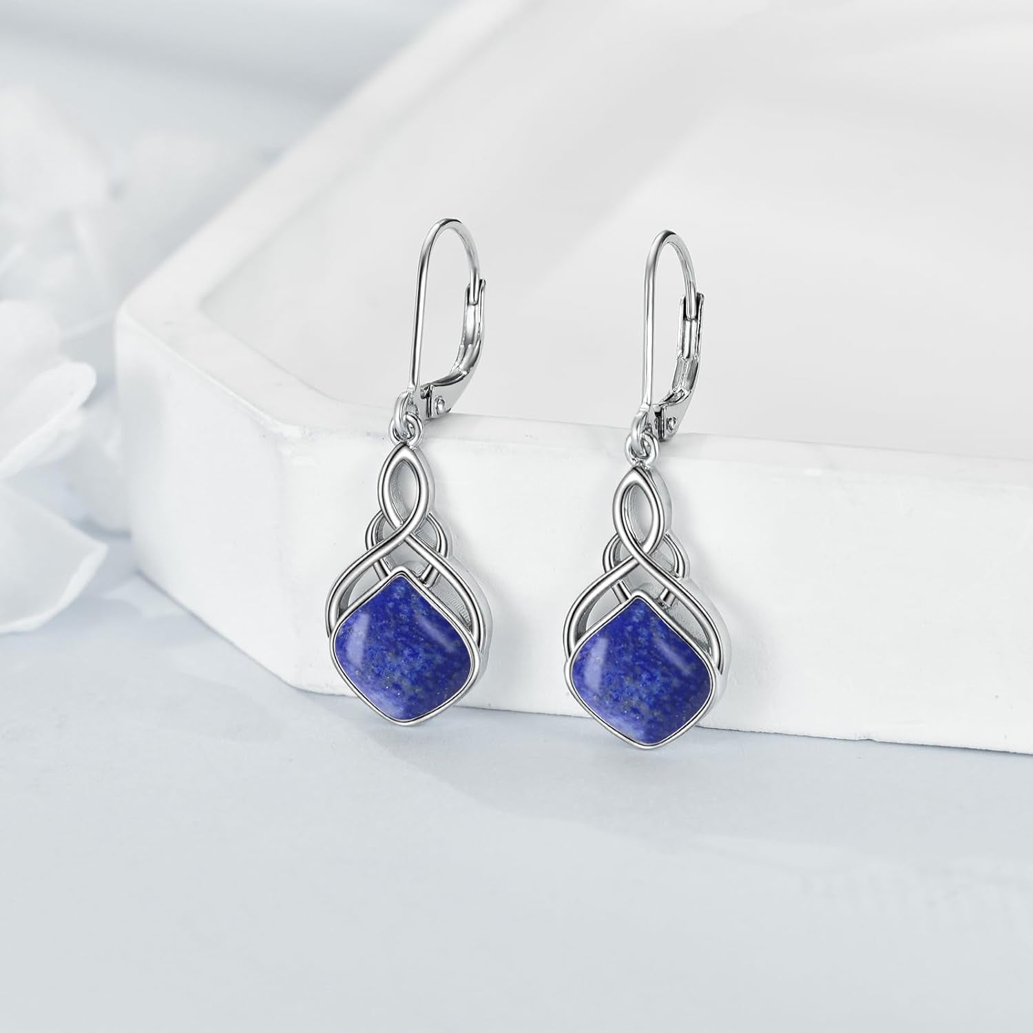 Irish Earrings for Women Girls Sterling Silver Celtic Knot Leverback Earrings Nature Stone Long Celtic Teardrop Dangles Drop Earrings Jewelry Gifts
