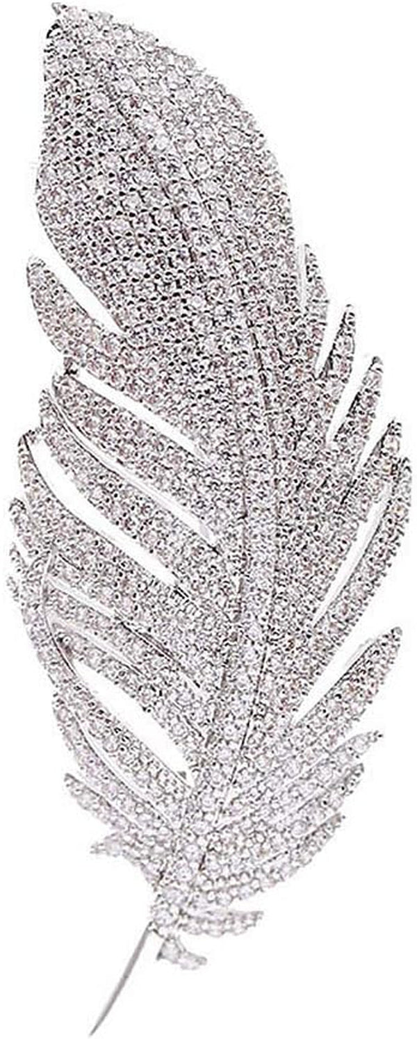 Rhinestone Feather Brooches Pin for Women Men Fashion Crystal Delicate Leaf Brooch Lapel Pins Elegant Dress Accessories Jewelry Boutonniere Corsage for Hat Bag Suit Tie Wedding Birthday