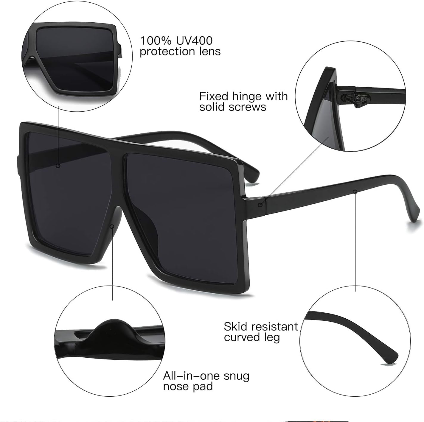 Square Oversized Sunglasses for Women Men Flat Top Fashion Shades