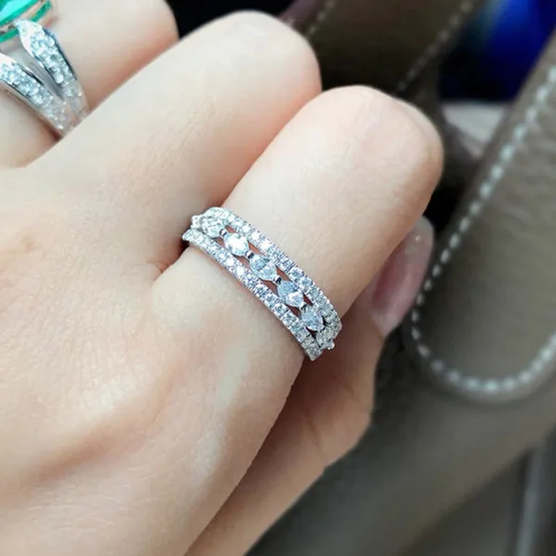 Women's Fashion Moissanite Jewelry Delicate 925 Sterling Silver Ring White Sapphire Marquise Cut Diamond Rings for Women Princess Proposal Engagement Party Accessories Elegant Female Bride Wedding Band Anniversary Gift Size 4-12 Bague Femme