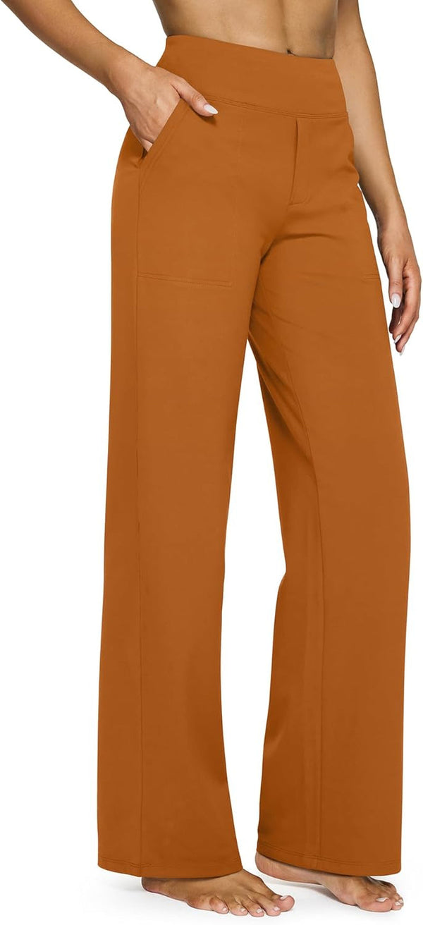 Yoga Pants Women Wide Leg Pants with Pockets High Waist Stretch Dress Casual Sweatpants Petite/Regular/Tall