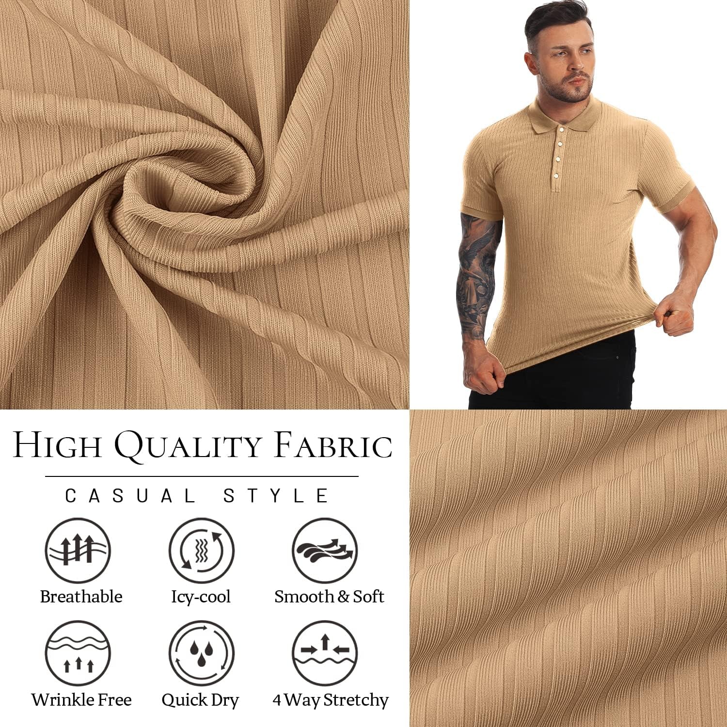 Muscle Polo Shirts for Men Slim Fit Short Sleeve Golf Shirts Men Dry Fit Shirts Casual Stylish Clothes