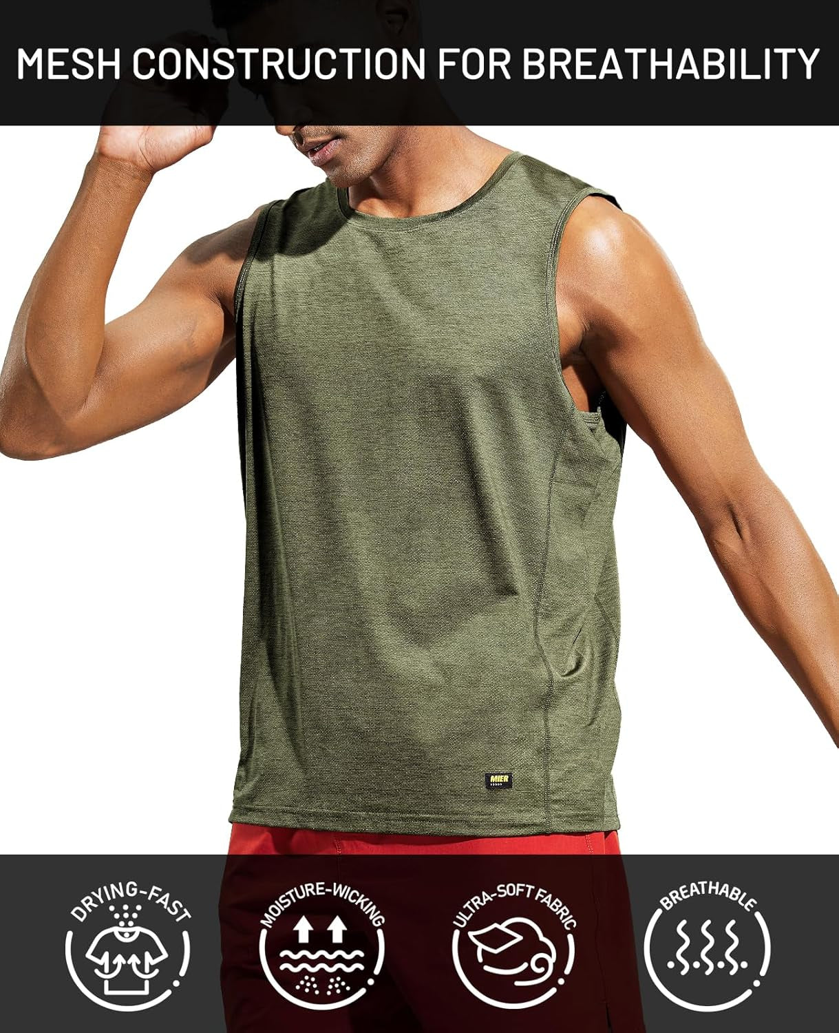 Men’S Sleeveless Tank Top Dry Fit Workout Muscle Tee Shirt for Running Athletic Gym Sports Training, Moisture Wicking