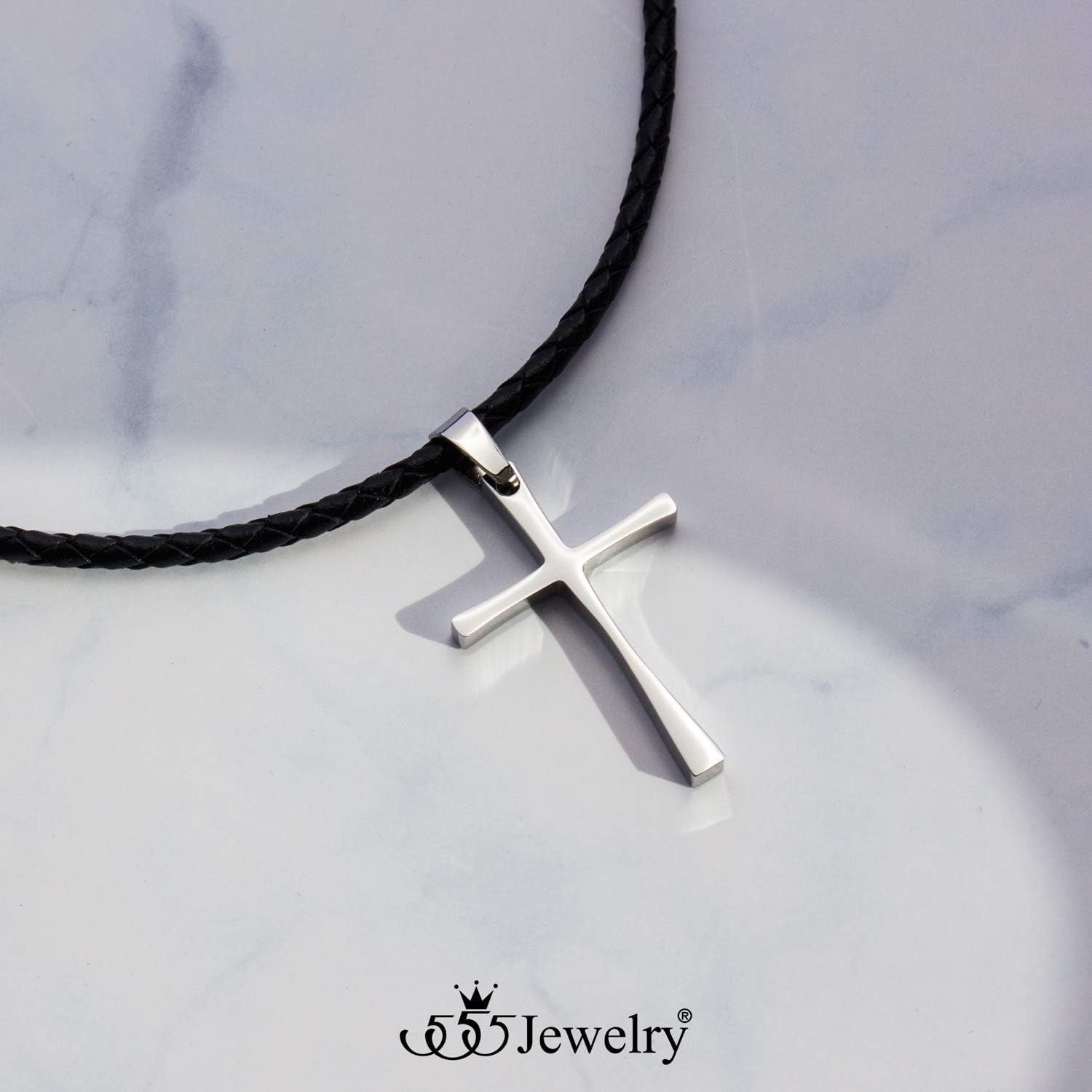 Stainless Steel Cross Braided Rope Cord Necklace for Men Women 18-24'' Inches