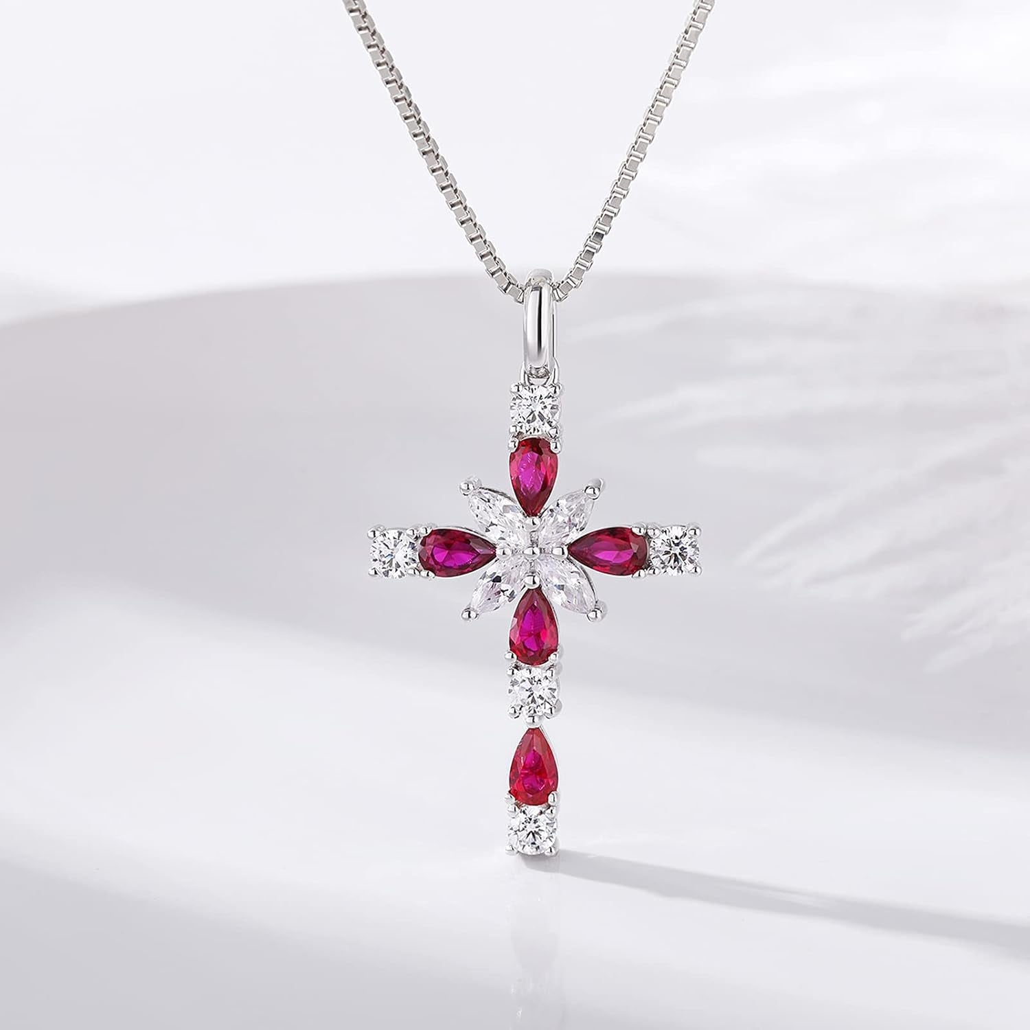 Star Cross Necklace for Women 925 Sterling Silver Infinity Diamond Cross Pendant with Birthstone Cubic Zirconia, Cross Jewelry for Women Mom