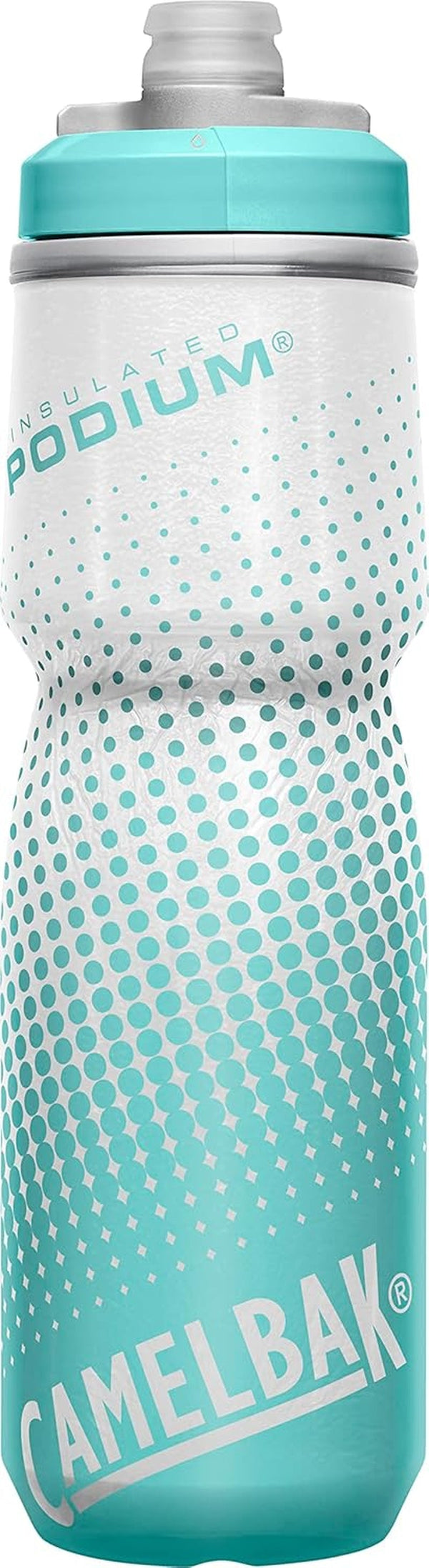 Podium Chill Insulated Bike Water Bottle - Easy Squeeze Bottle - Fits Most Bike Cages - 24Oz, Teal Dot