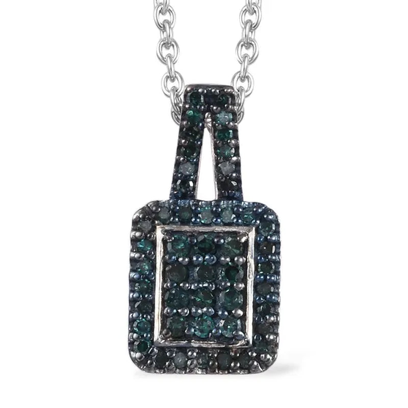 Wedding Jewelry 925 Sterling Silver Platinum Rhodium Plated round Blue Diamond Cluster Pendant Necklace Women Size 20" Ct 0.4 I3 Clarity