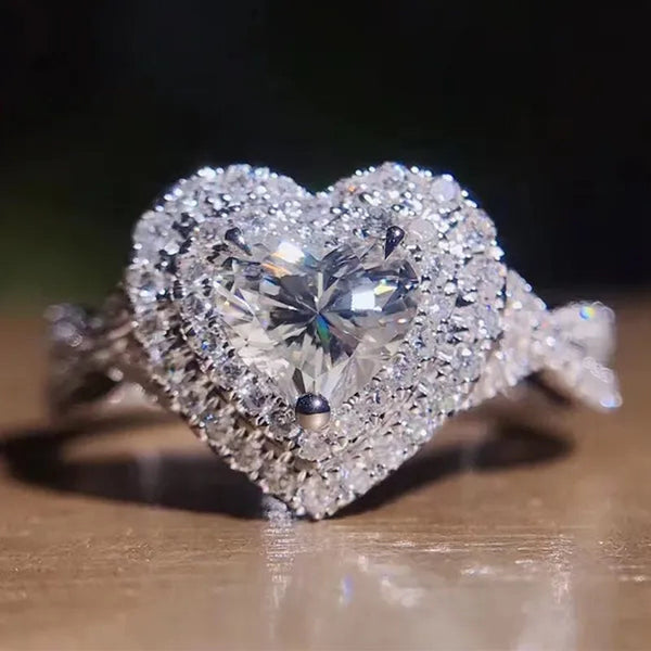 925 Sterling Silver Heart Shaped Gemstone Diamond Ring Sapphire Wedding Rings for Women Fashion Jewelry Accessories