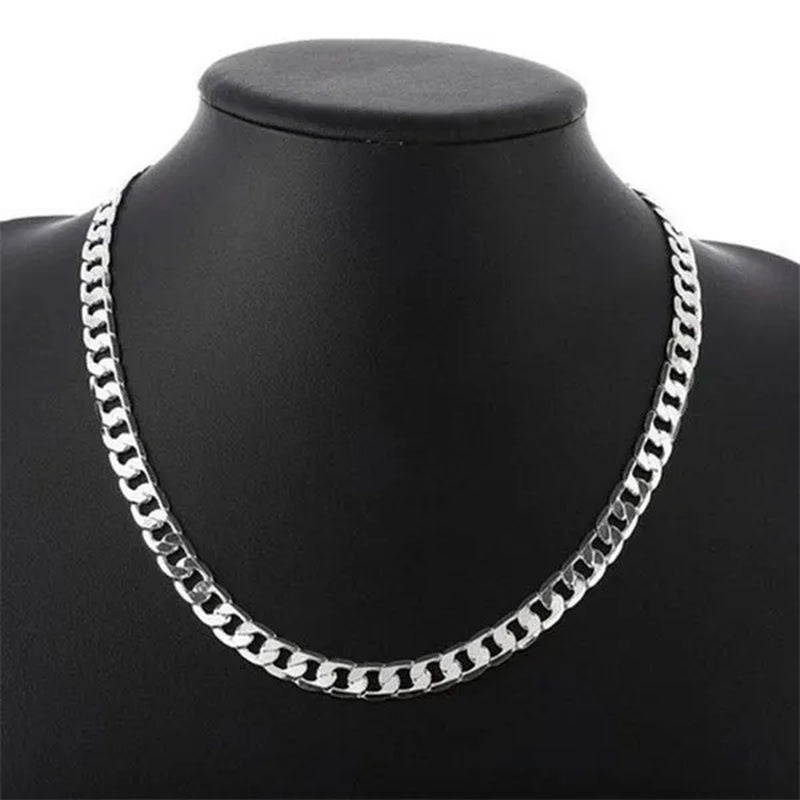 Wholesale 925 Sterling Silver Fashion Jewelry Sets 4MM/6MM/8MM Curb Link Chain Necklace Bracelet for Women and Men Fashion Wedding Party Engagement Jewelry Gift-Genuine Sterling Silver