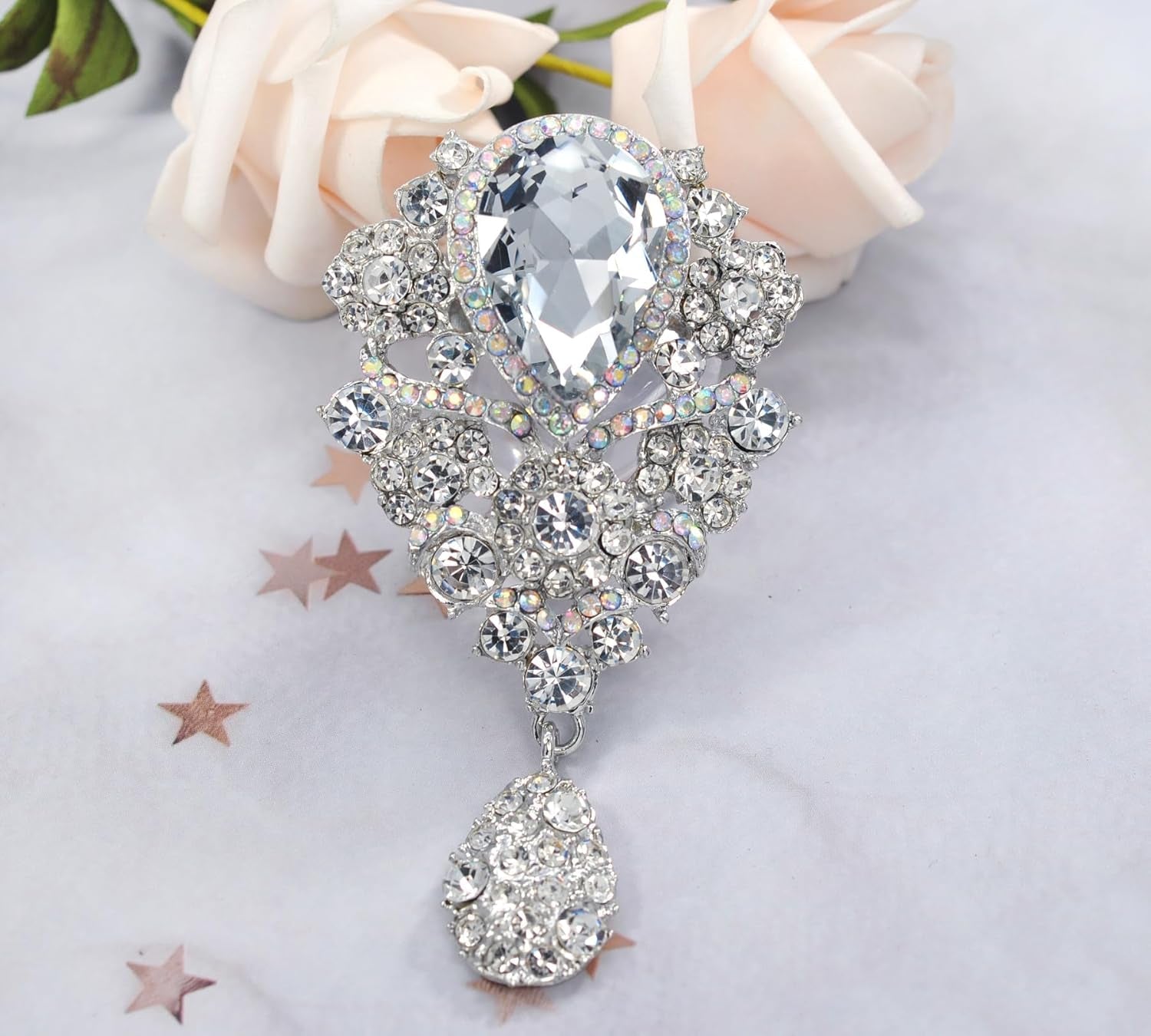 Women'S Austrian Crystal Bouquet Flower Teardrop Large Gorgeous Brooch Pin