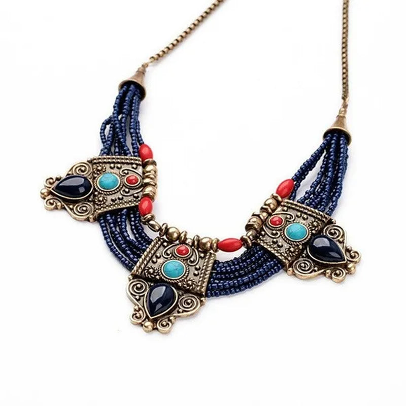 Hot Beautiful Retro Turquoise Coral Blue Bead Tibetan Necklace Lapis Lazuli Stone Unique Chain Necklace Accessories