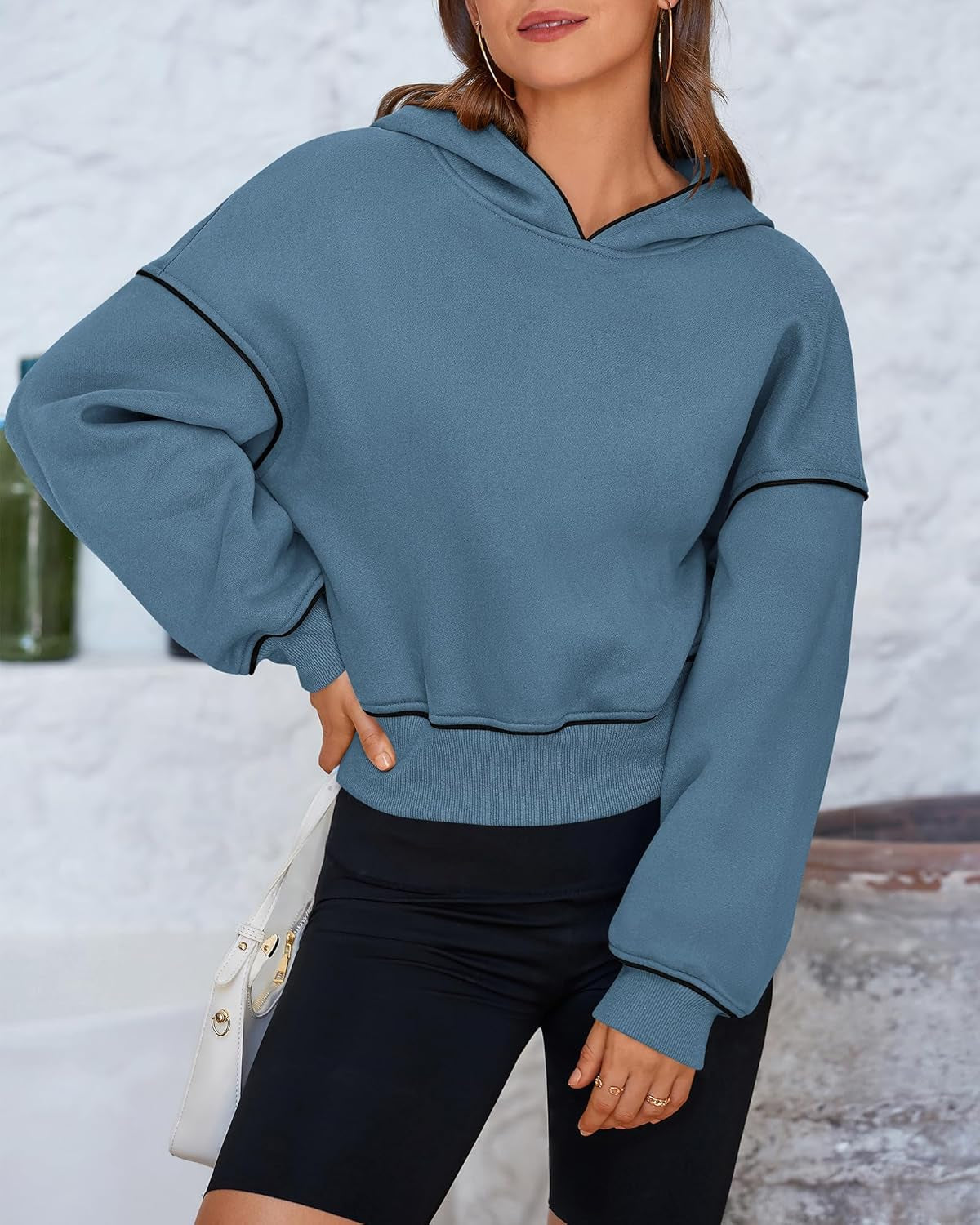 Women'S Casual Sweatshirt 2024 Fall Winter Clothes Long Sleeve Loose Fit Cropped Y2K Pullover Hoodies