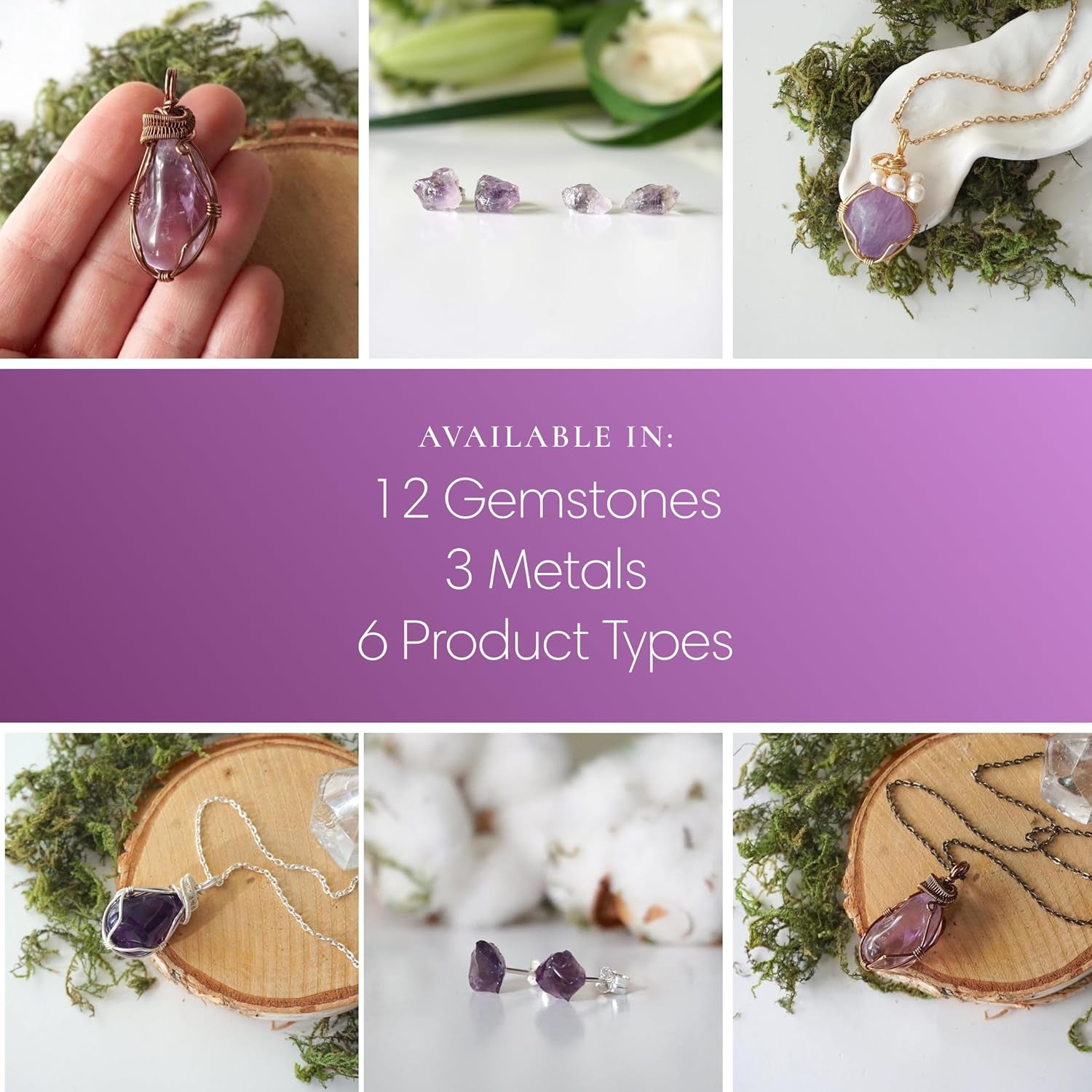 Natural Amethyst Necklace for Women - February Birthstone Necklace for Women - Designer Pendant Necklace - 40-60 Carat Amethyst, Antique Bronze Chain