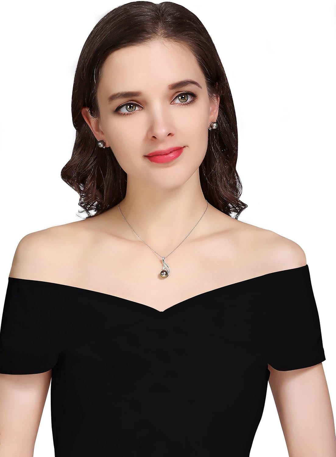 Tahitian Black Pearl Pendant Necklace 18K Gold over Sterling Silver 19 Inch Adjustible Chain - Real Black Pearls Jewelry Gifts for Women Wife Mom Daughter