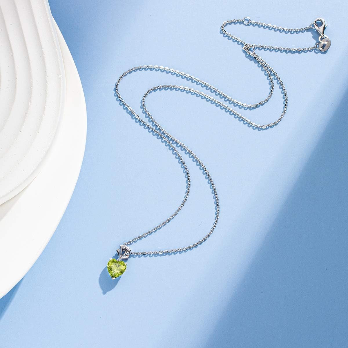 14K White Gold Gemstone Pendant with Sterling Silver Chain 8Mm Heart Birthstone Necklace for Women Fine Jewelry Anniversary Birthday Gifts for Women Mom Wife Girlfriend Her