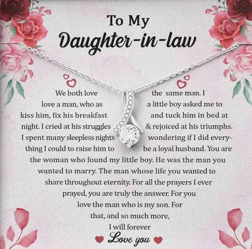 To My Daughter-in-law Gift We Both Love The Same Man Forever Love S925 Sterling Silver Cubic Zirconia Alluring Necklace