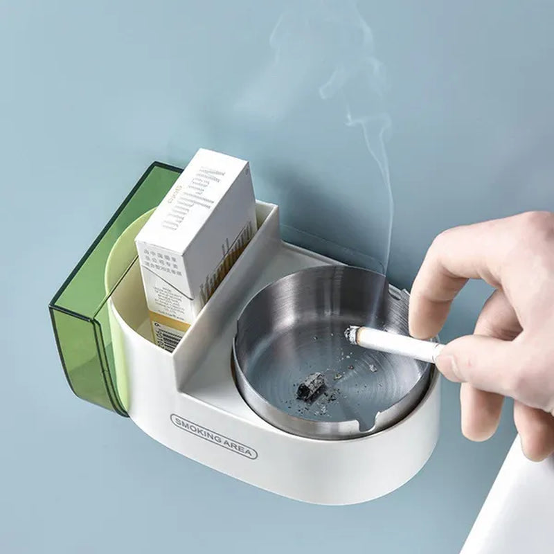 Stainless steel wall-mounted ashtray with lid,cigarette Storage Rack Creative Bathroom Wall Stainless Steel Ashtray