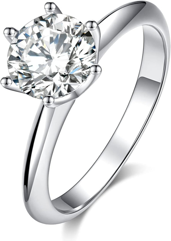 Moissanite Wedding Ring, Classic 1Ct Engagement Ring for Women, 925 Sterling Silver D Color VVS Diamond Ring with Certificate of Authenticity