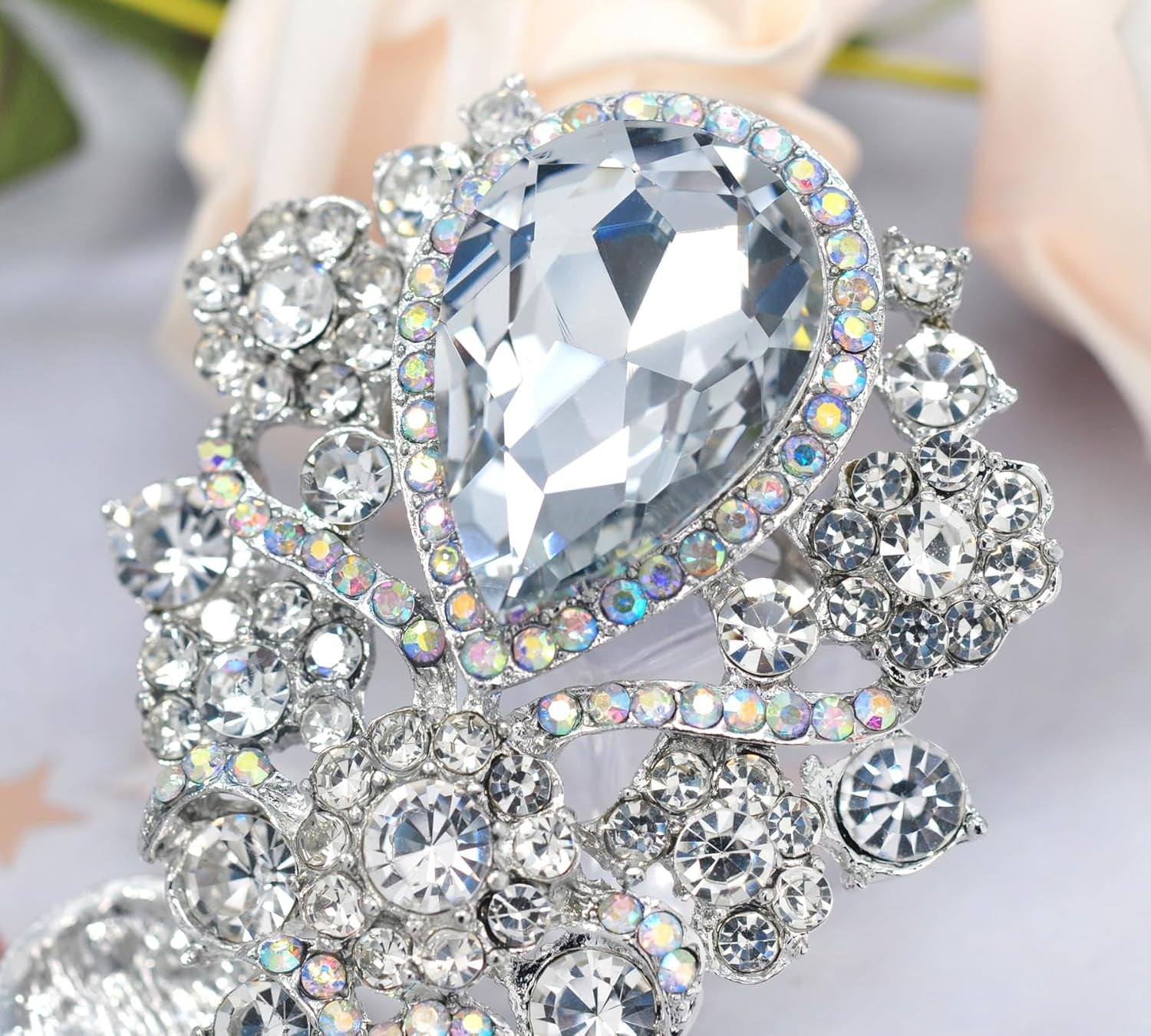 Women'S Austrian Crystal Bouquet Flower Teardrop Large Gorgeous Brooch Pin