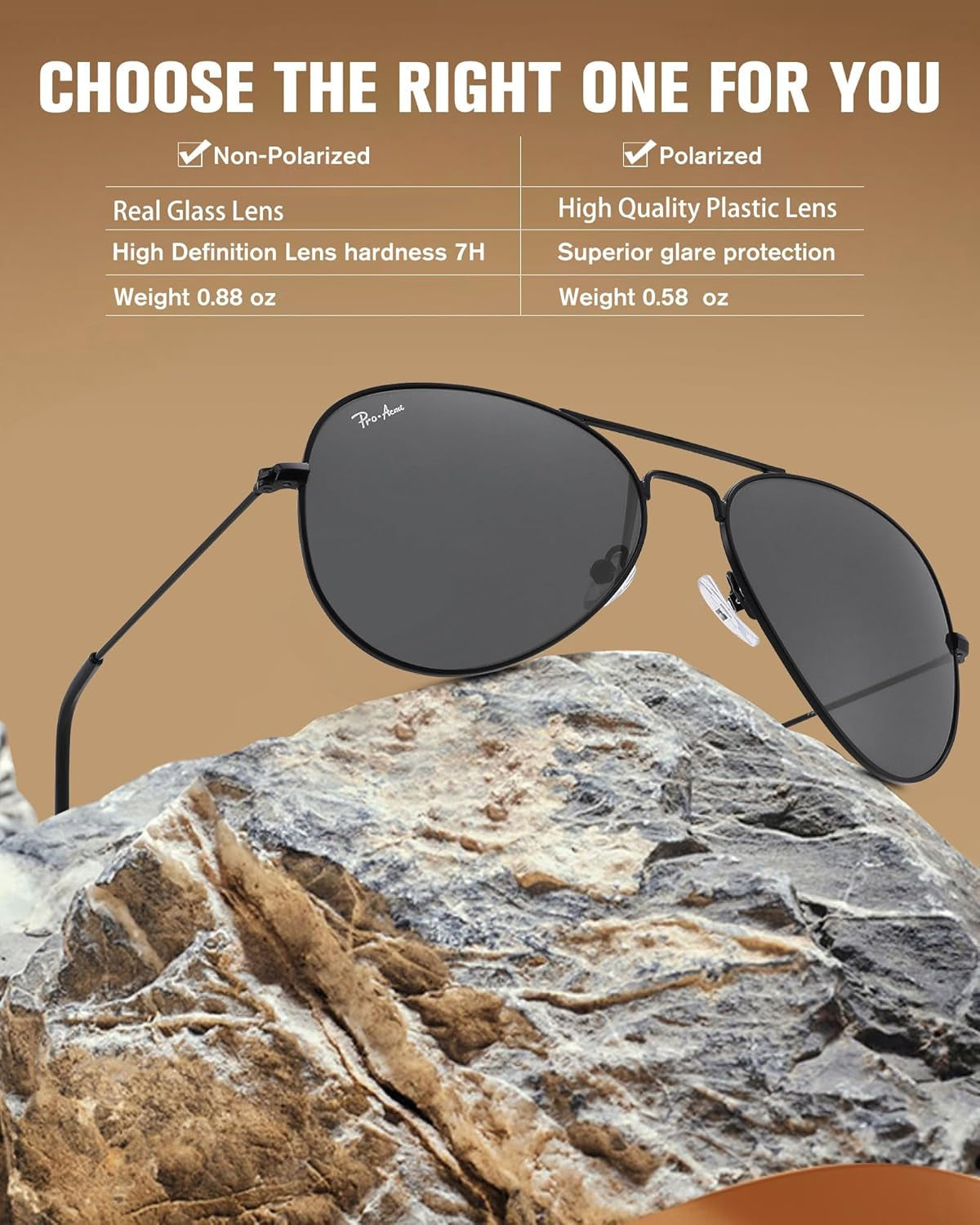 Classic Aviator Sunglasses for Men Women 100% Real Glass Lens