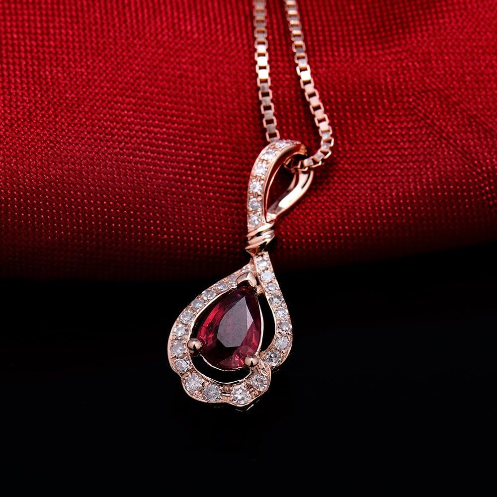 14K/18K Rose White Gold Red Ruby Diamonds Necklace Pendants Engagement Wedding for Women