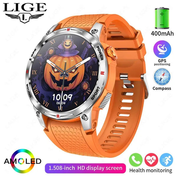LIGE GPS 100+ Sport Modes Smart Watch Men Compass Military With LED Flashlight Bluetooth Call Sport Tracker IP68 Waterproof Smartwatch For Women Android IOS