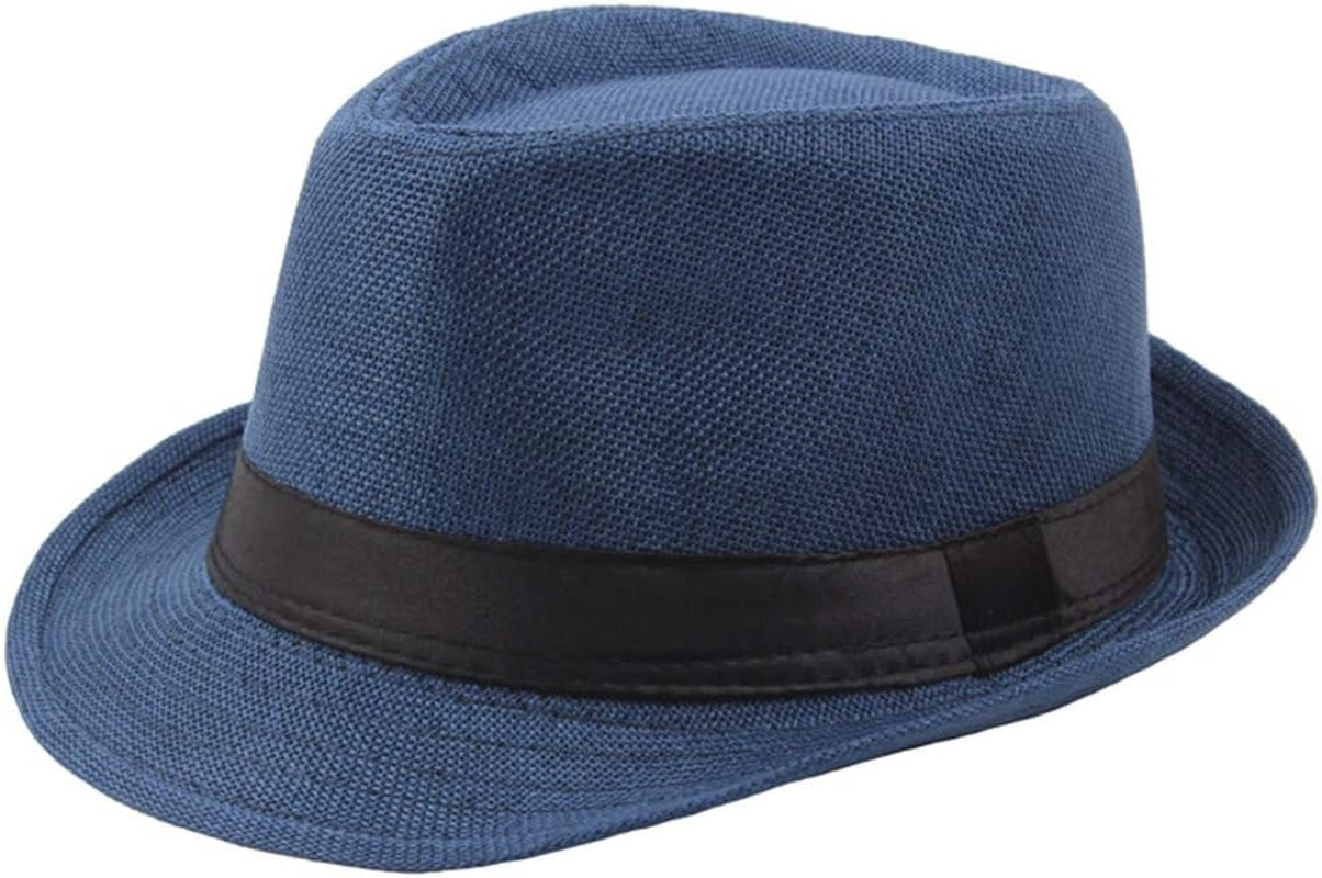 Straw Fedora Hat for Men Panama Trilby Hat Short Brim Hat with Black Band Summer Sun Hat for Men Women