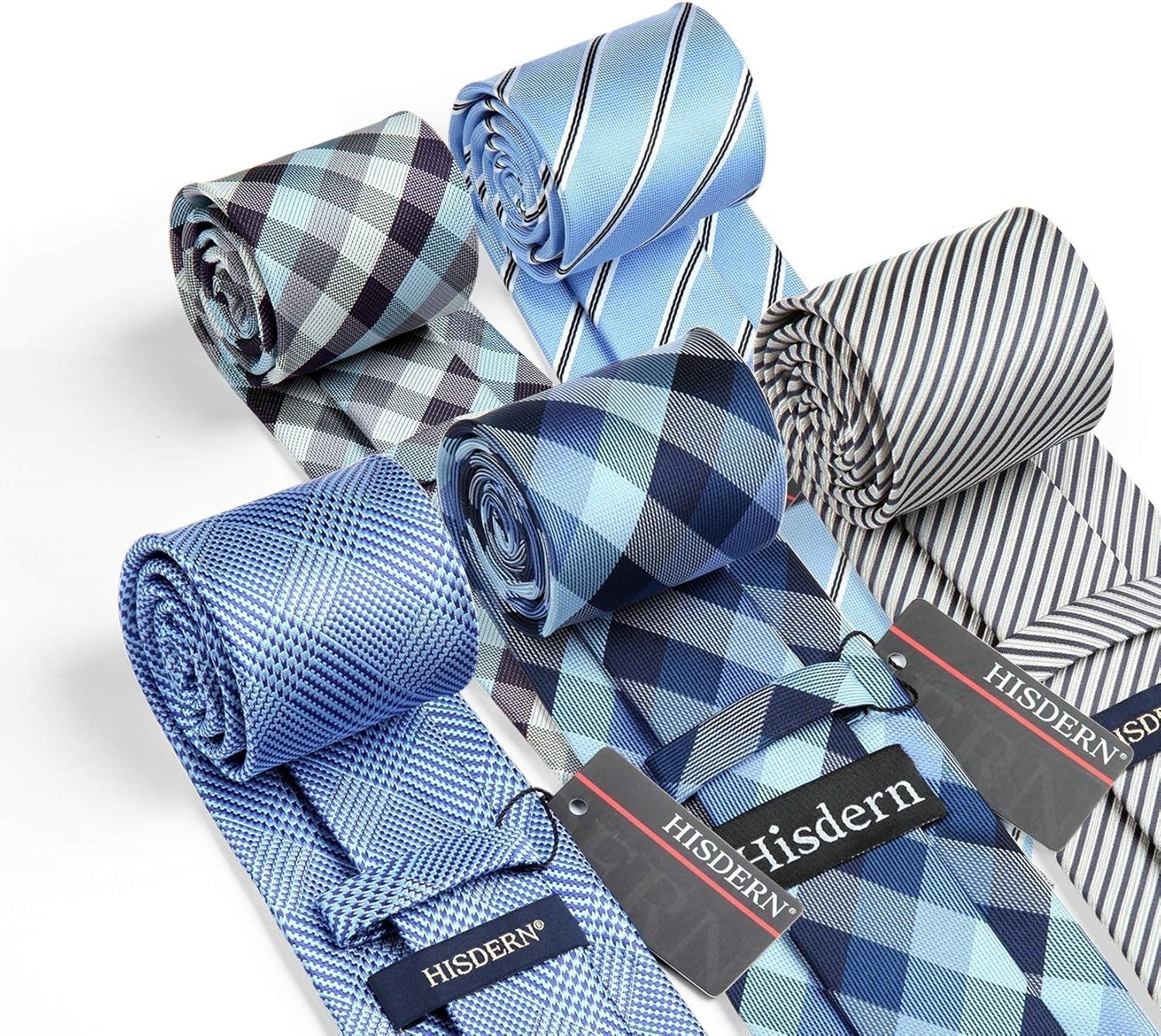 Mens Ties Set 5PCS Collection Tie with Pocket Sqaure Formal Business Necktie Present Box Neckties Set for Men