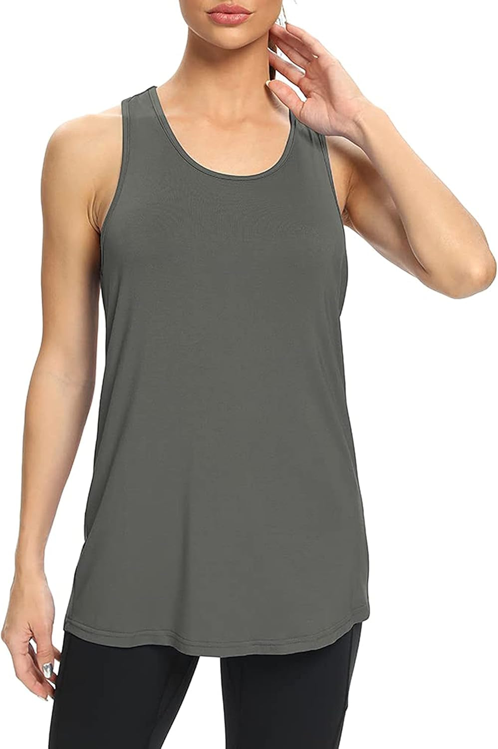 Workout Yoga Athletic Shirts Racerback Long Tank Tops Loose Fit for Women