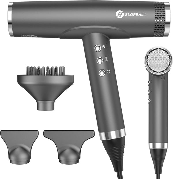 Professional Hair Dryer with Diffuser, Ionic Hair Dryer,Lightweight Compact Powerful & Fast Salon Blow Dryer with High Speed Brushless Motor, Travel Hair Dryer, Women & Men (Ceramic, Dark)