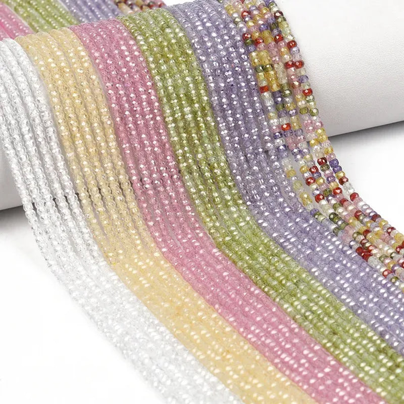 Multicolored 3X2Mm Shiny Faceted Natural Cubic Zirconia Stone Beads Abacus Tiny Beads Loose Spacer Beads for Jewelry Making DIY Slim Bracelet Women