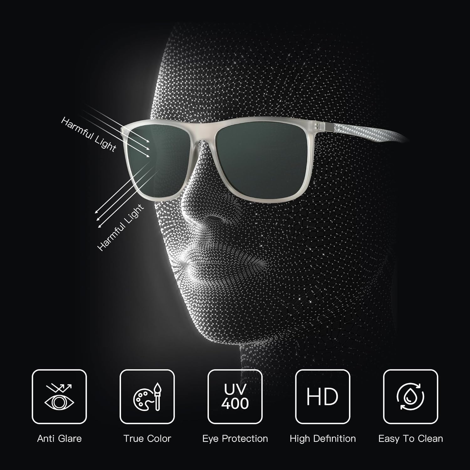 Square Polarized Sunglasses for Men Ultralight Carbon Fiber Sun Glasses Driving Fishing Golf Sports UV400 Protection