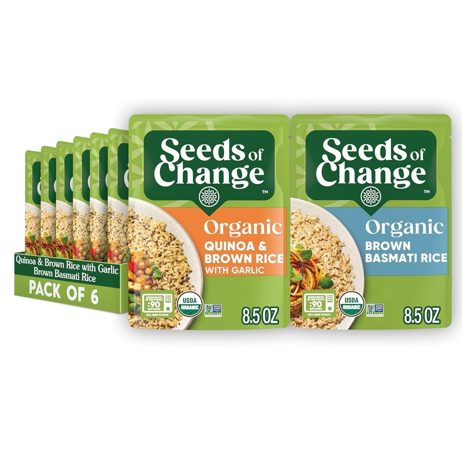 Organic Rice Variety Pack Quinoa and Brown Rice with Garlic & Whole Grain Brown Basmati Rice 8.5 Oz. (Pack of 6)